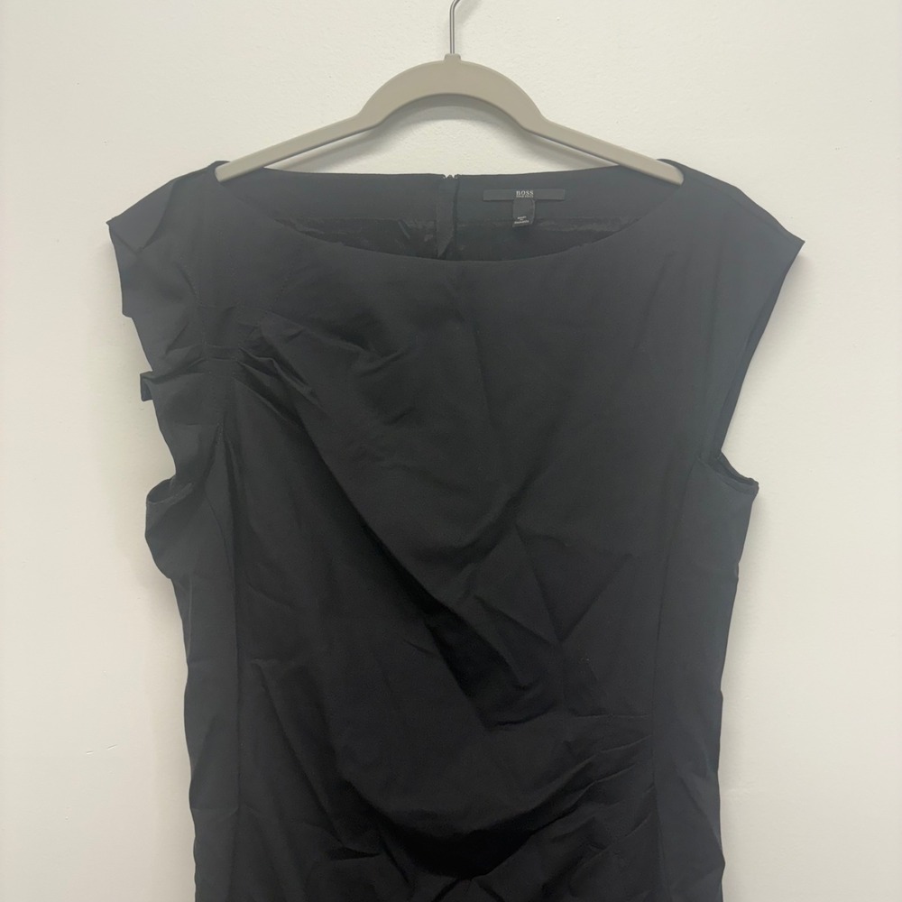 Hugo Boss Daperla Black Wool Ruffle Sheath Dress Career Womens Size 10 - Picture 3 of 9
